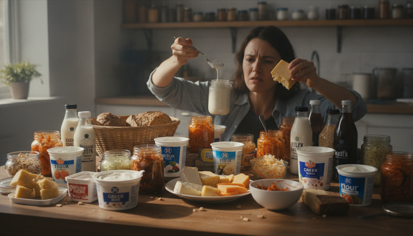 ヨーグルトや発酵食品が並ぶテーブル